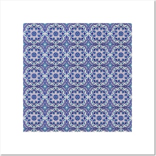 Colorful Turkish Ottoman Iznik Blue White Tile Motif Posters and Art